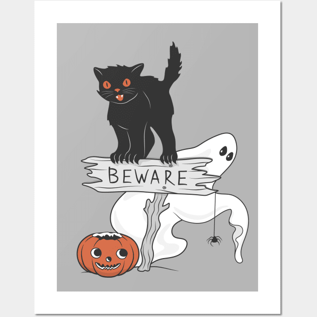 Beware! The Black Demonic Cat is Here Wall Art by runcatrun